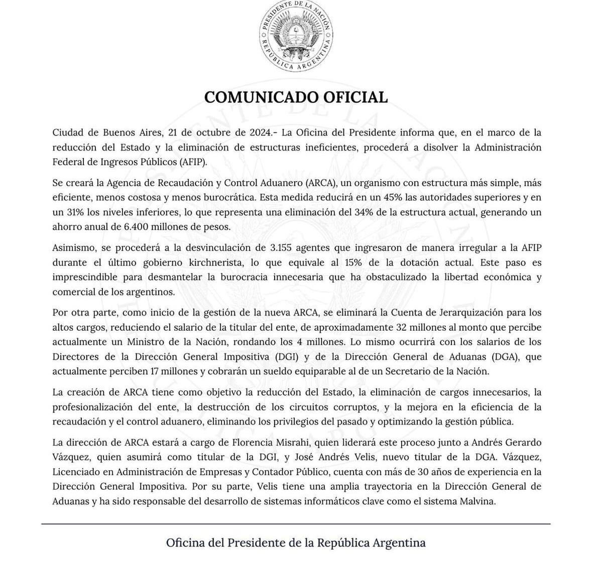 comunicado oficial afip